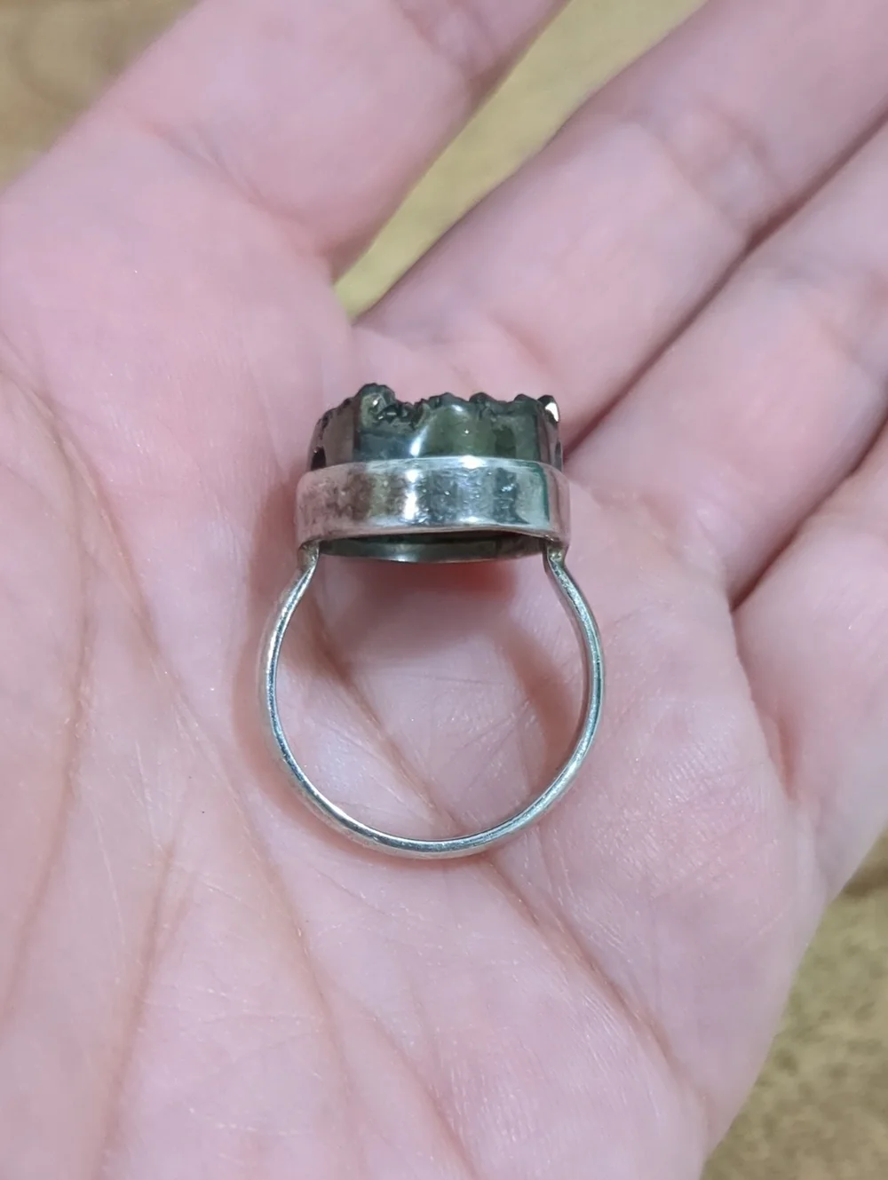 Black Druzy Oval Ring Sterling Silver